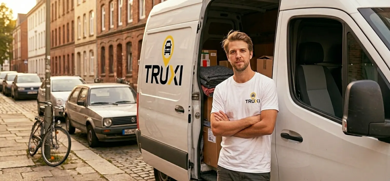 Partnerfahrer bei TRUXI: selbstständiger Fahrer an seinem Sprinter in Hamburg