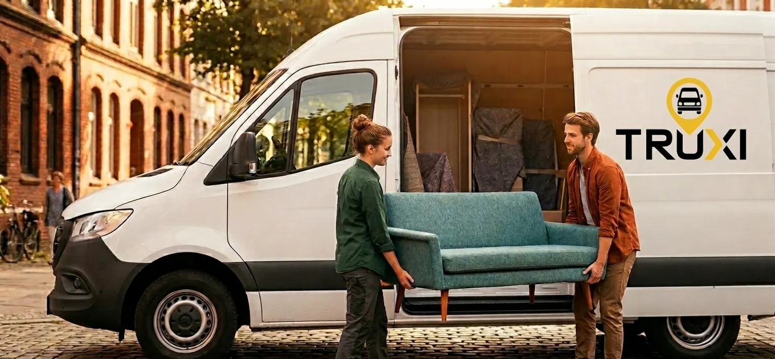 Privatumzug in Hamburg: TRUXI Team trägt ein Sofa in den Sprinter